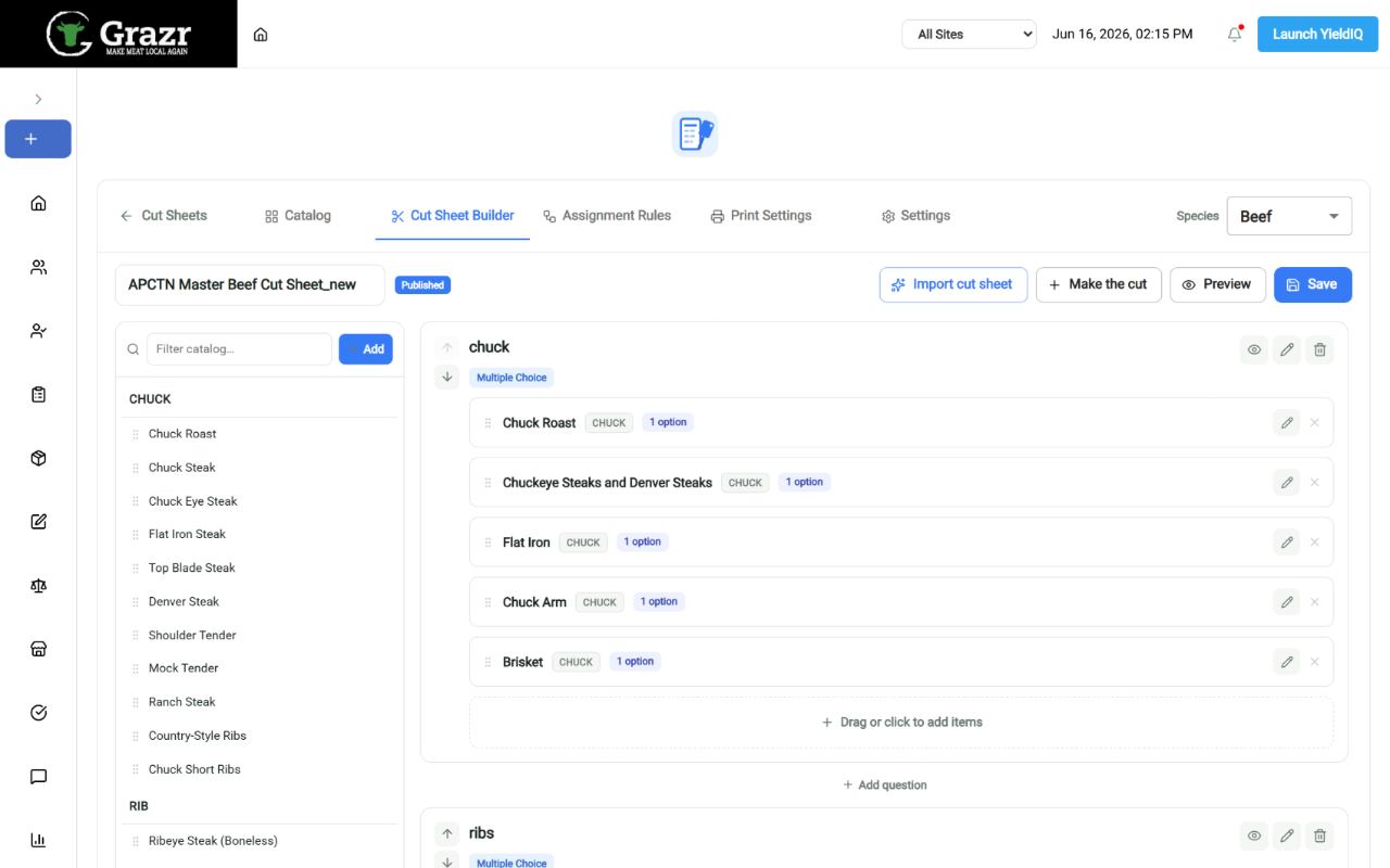 Grazr cut sheet builder